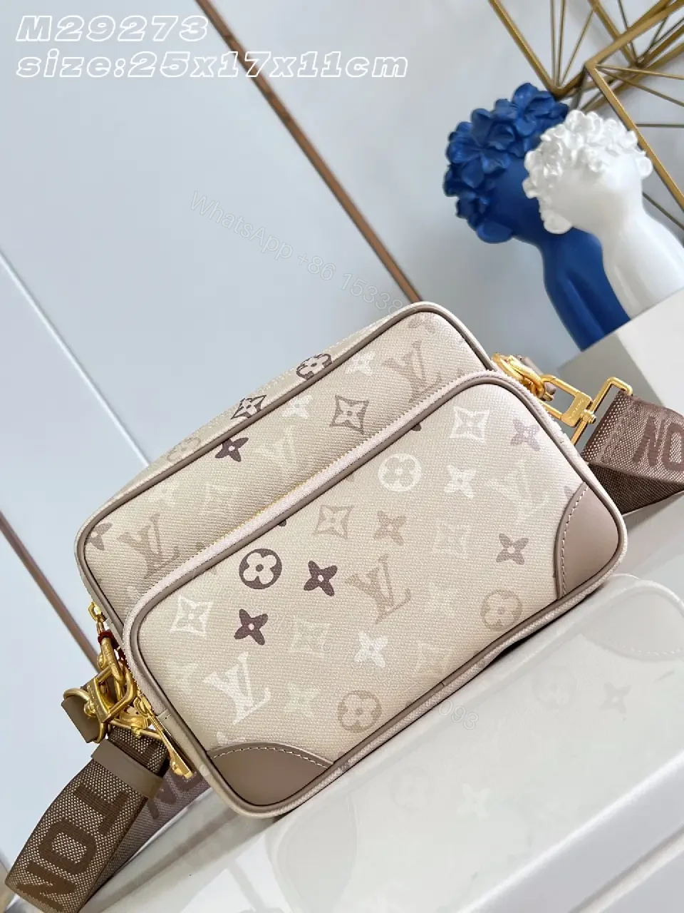 View 4 of Beige Monogram Crossbody: LV-Style, Structured Tote
