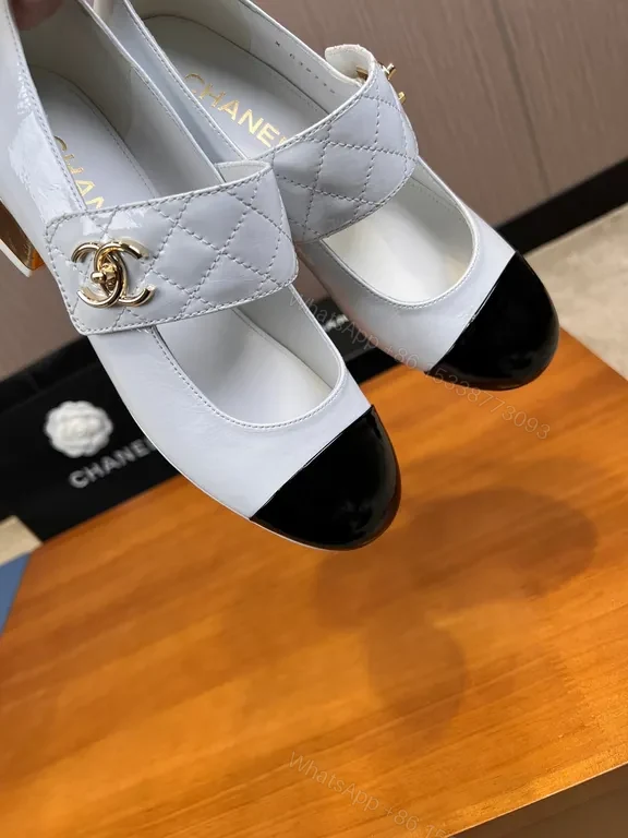 View 6 of Chanel-Style Mary Jane Pumps, Two-Tone Cap Toe, Quilted Strap