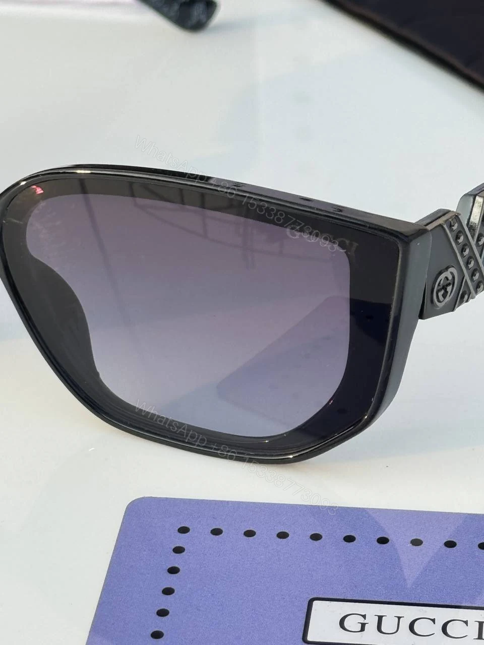 View 5 of First Copy Gucci Square Sunglasses Black Frame Gradient Grey Lens