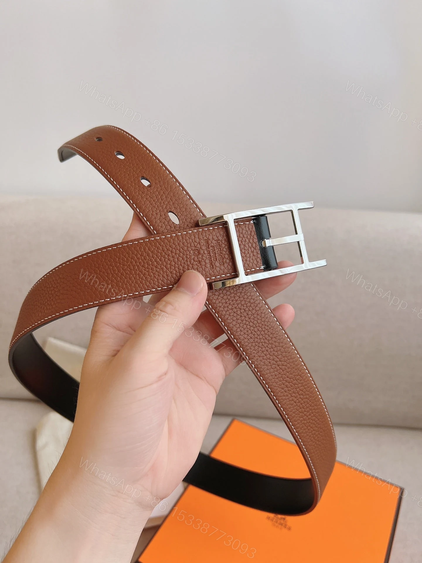 View 3 of HERMES QUENTIN REVERSIBLE BELT BROWN SILVER METAL 32MM