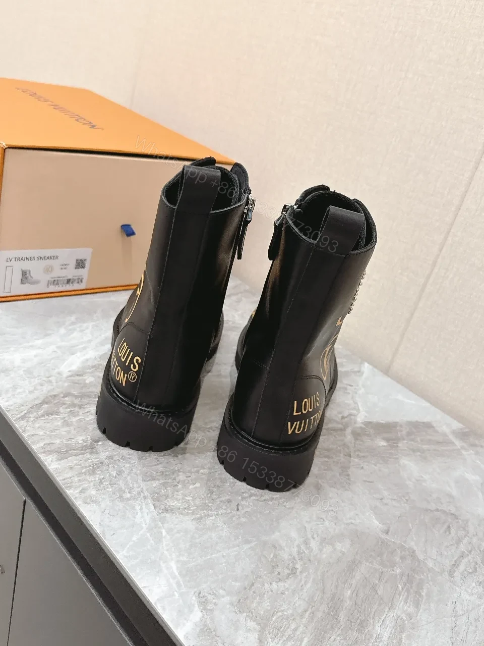 View 4 of Matte Leather Boots: Gold Graphic Luxury Style, Everyday Wear