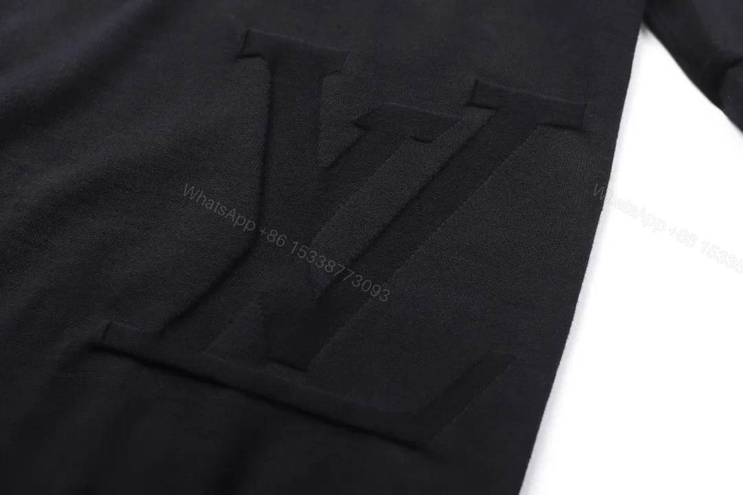 View 5 of Textured Black Knit with Monogram Motif – Luxury Everyday Sweater