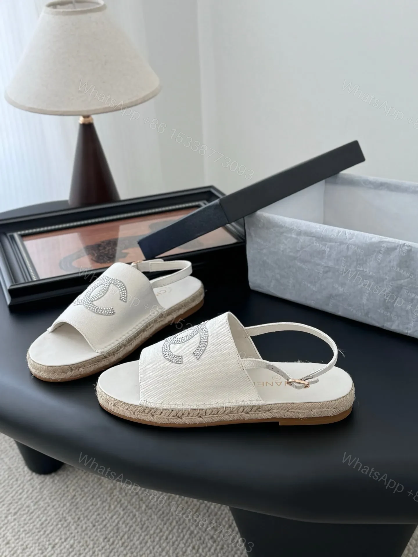 View 2 of Chanel Women White Canvas Espadrille Sandals