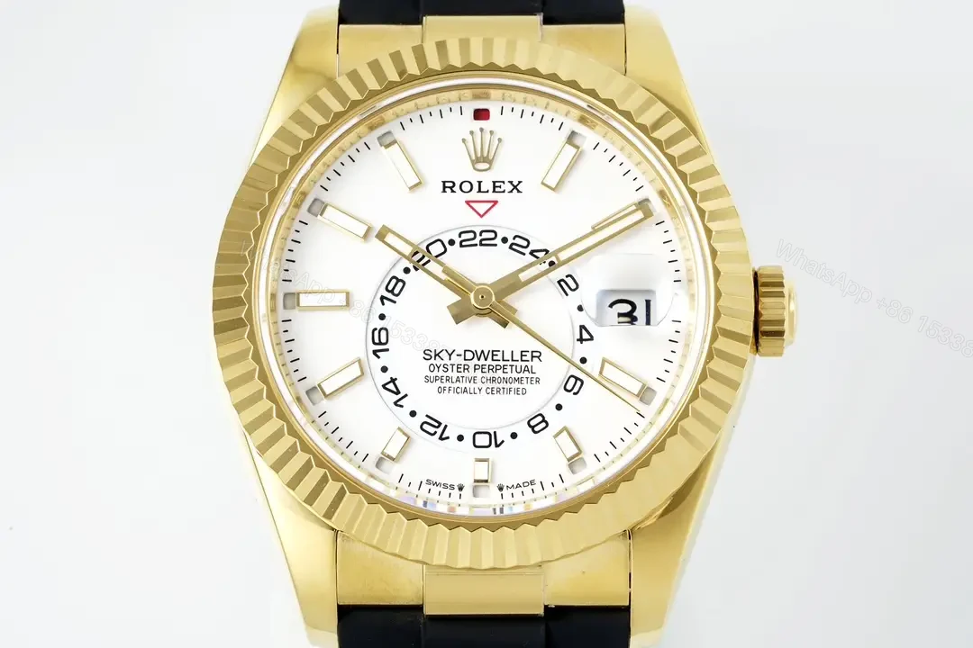 View 2 of Rolex Sky-Dweller White Watch Yellow Gold Oysterflex Ultimate 42MM 326238-0006