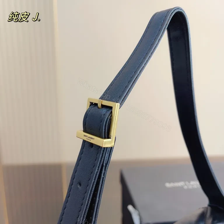 View 7 of Navy Quilted Leather Shoulder Bag with YSL Hardware