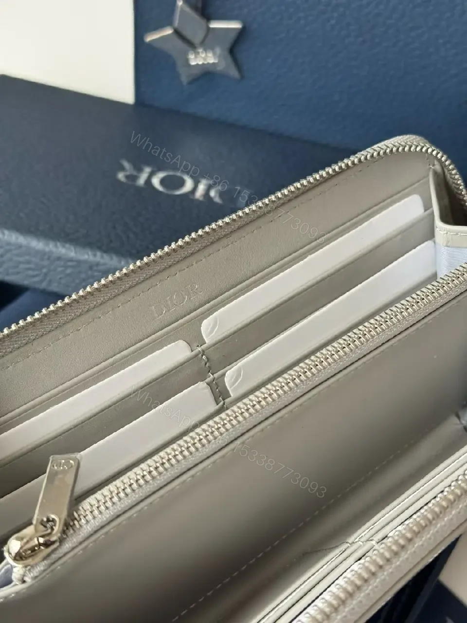 View 8 of Geometric Gray Wallet Case: Luxe Texture & Zippered Chic
