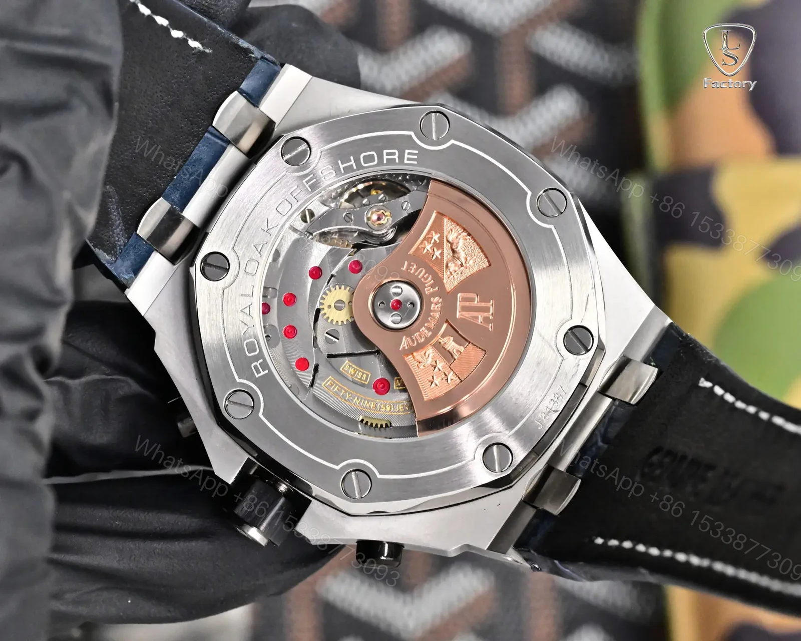 View 8 of Audemars Piguet Royal Oak Offshore 26470 Watch 42MM Stainless Steel Case White Dial Blue Leather Strap Ultimate Edition AP-ROO-26470-SS-WHT-BLU-42
