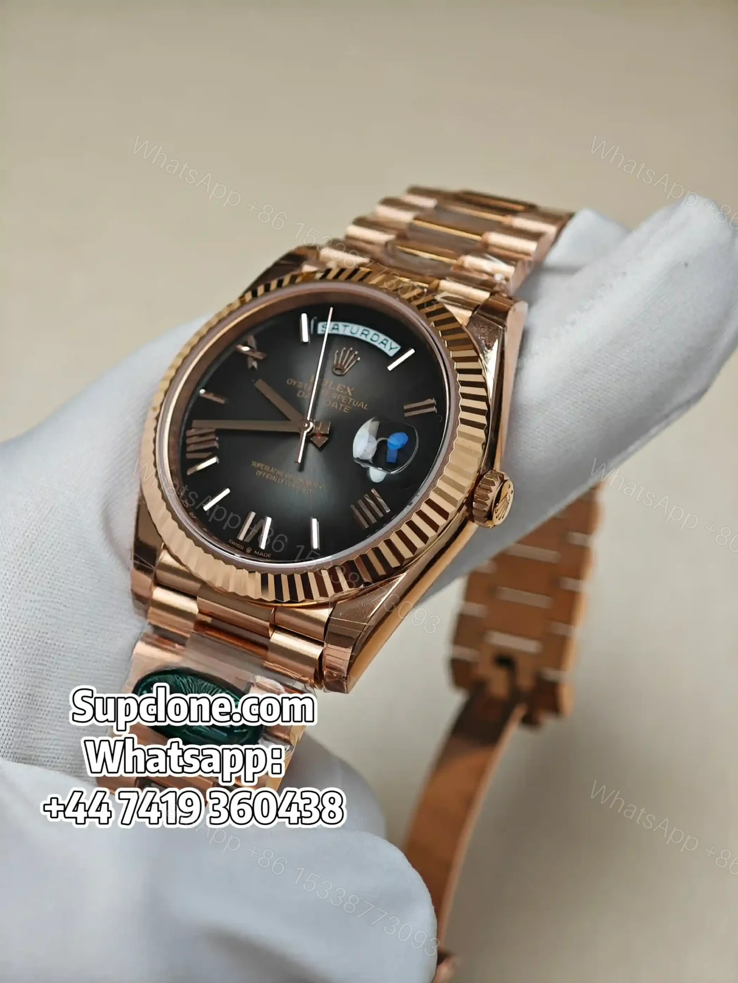 View 3 of Rolex Day-Date 40mm Rose Gold Grey Roman Dial – Super Clone 1:1 Cal. 3255