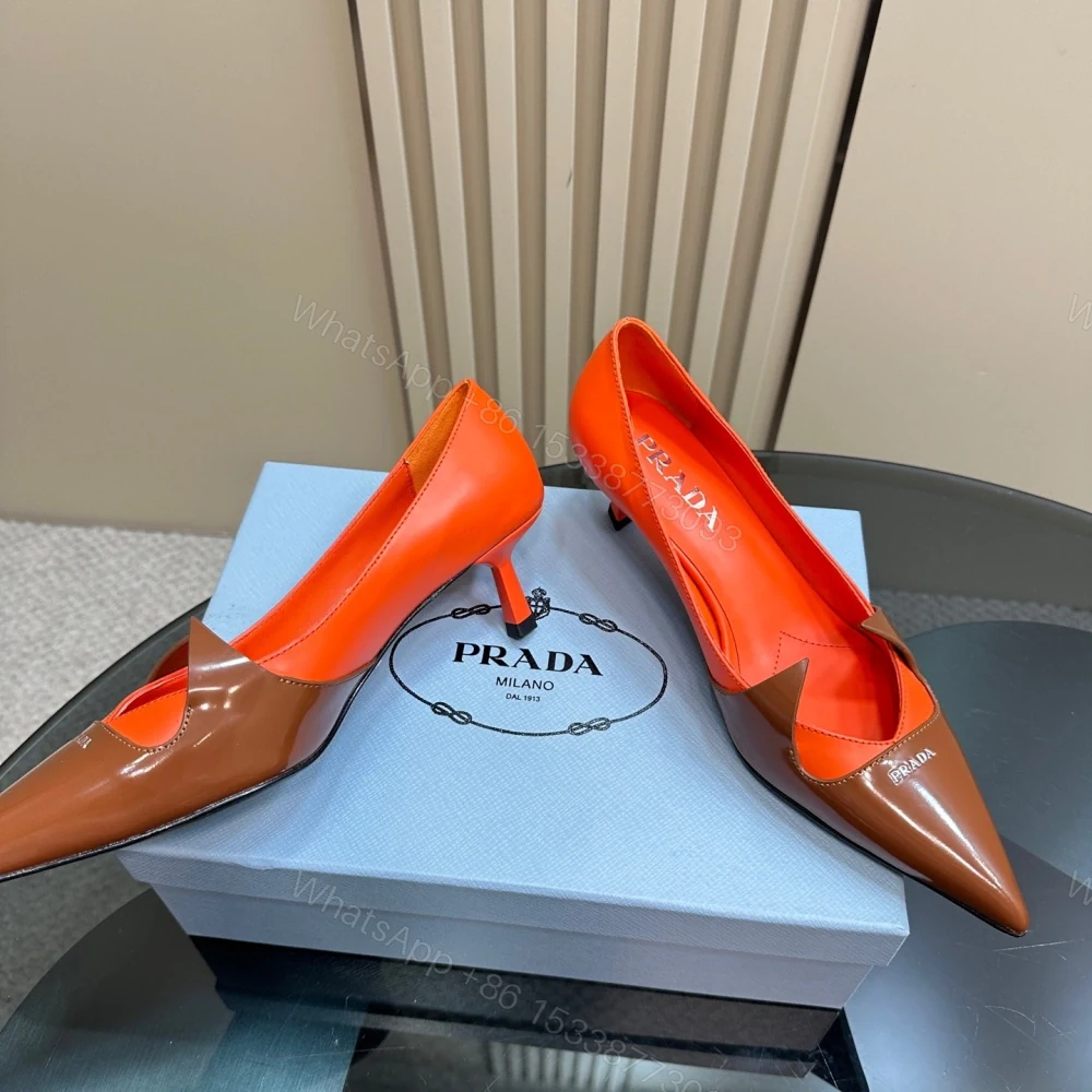 View 3 of 高仿Prada*1I976D尖頭走秀款高踭鞋5.5CM橙色免檢版