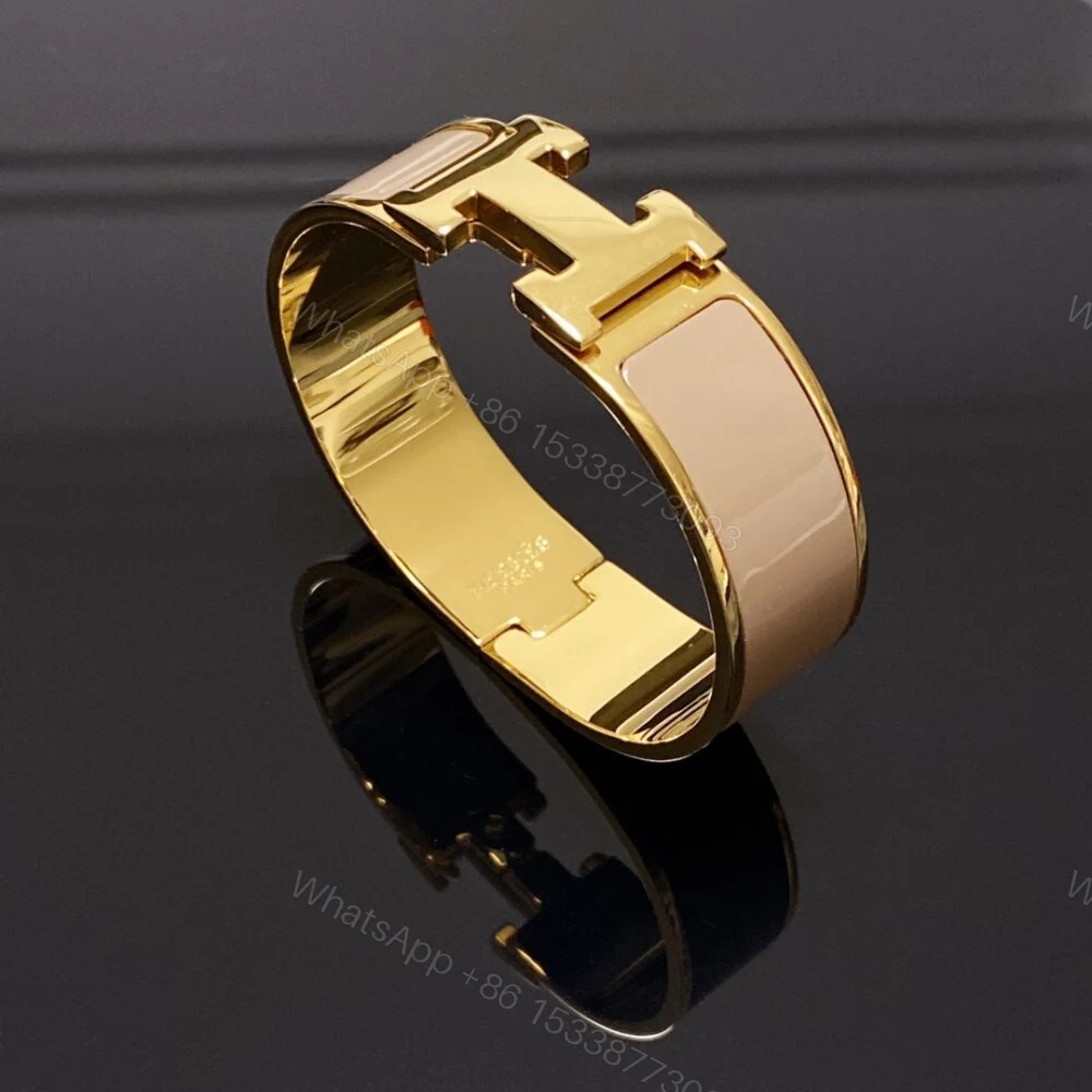 View 3 of Hermes Clic H Wide Bracelet Gold & Beige