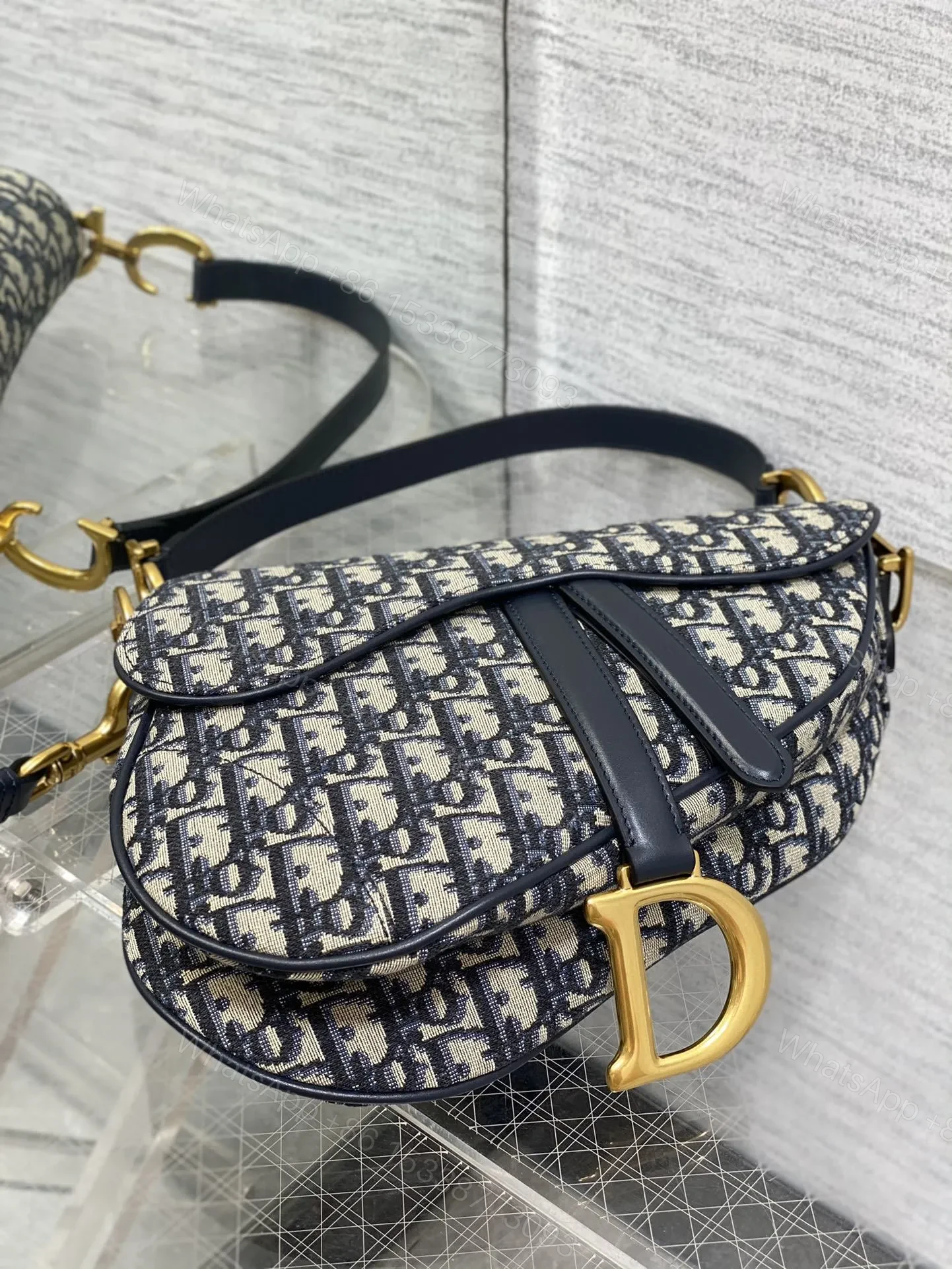 View 5 of Dior Saddle Bag in blue Dior Oblique jacquard