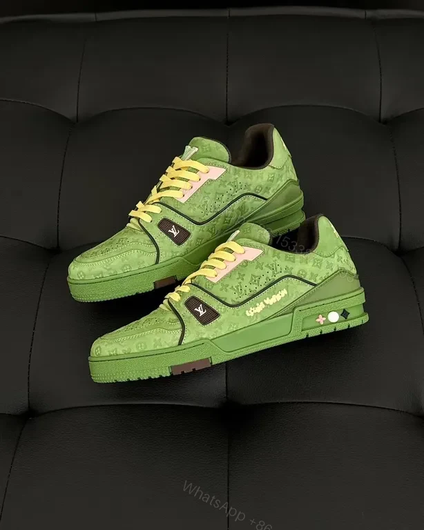 View 8 of Green LV-Style High-Top Sneakers with Signature Motif