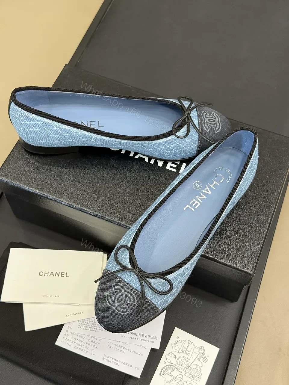 View 8 of Denim Textured Ballet Flats with Logo Embellishment - Effortless Comfort