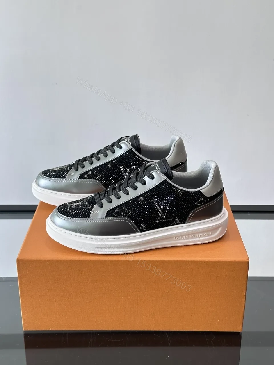 View 7 of Black Sparkle LV-Style Sneakers - Modern Glide, Subtle Luxe