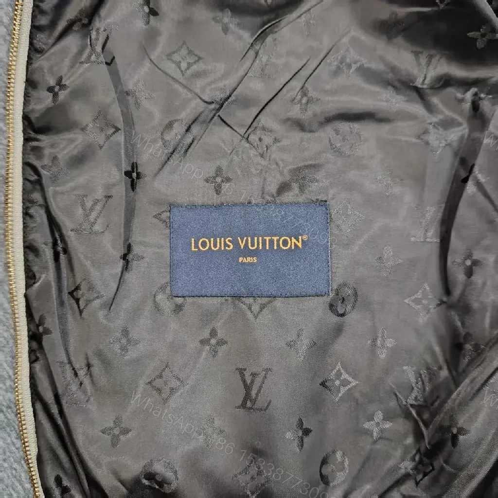View 6 of Color-blocked Leather-Texture Windbreaker with LV-Inspired Accent