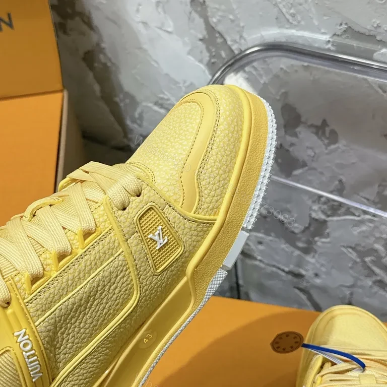 View 9 of Yellow LV-Accent High-Tops: Premium Leather-Synthetic Sneakers