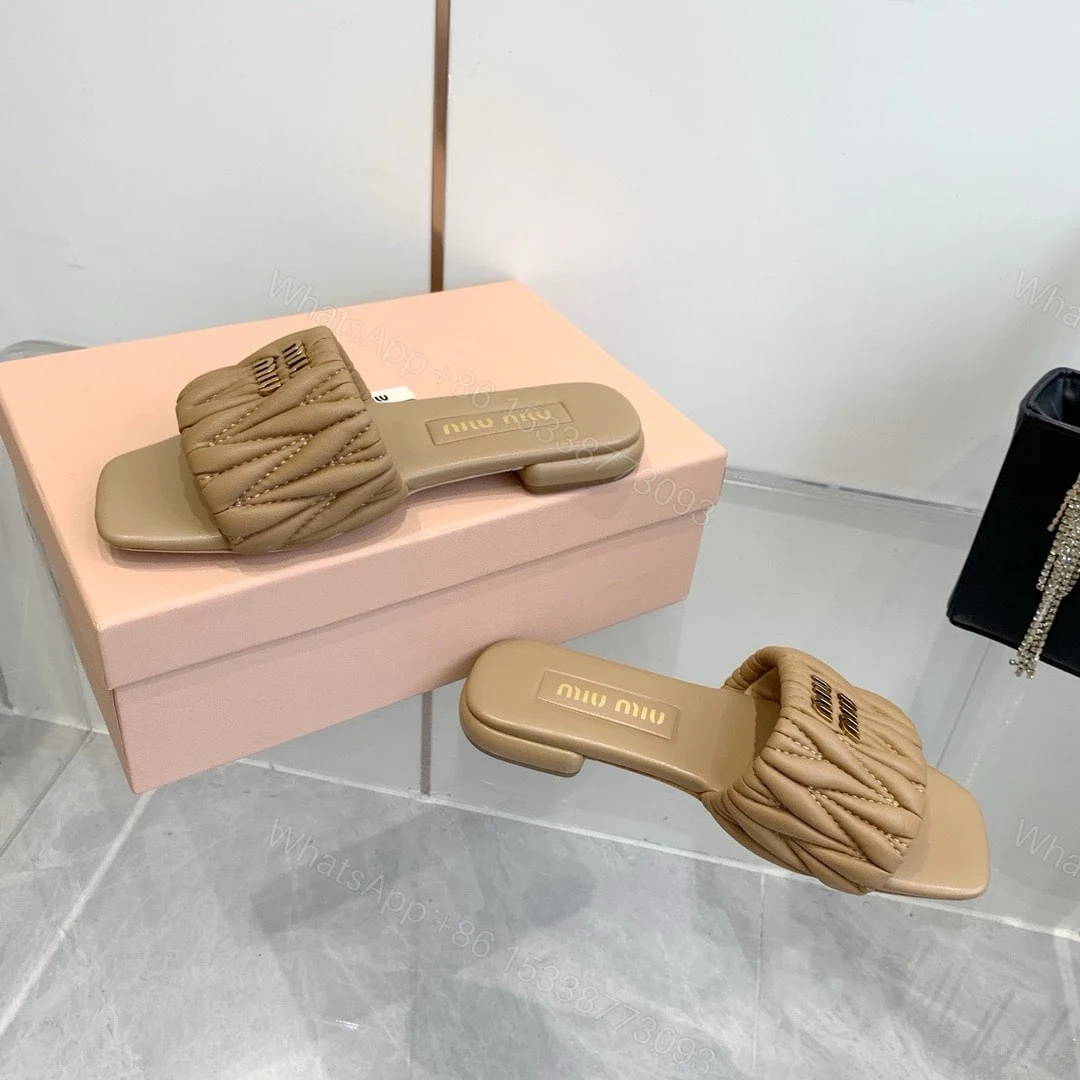 View 7 of MIUMIU MATELASSÉ NAPPA LEATHER SLIDES SAND BEIGE 5XX605 88T F0036 F 010