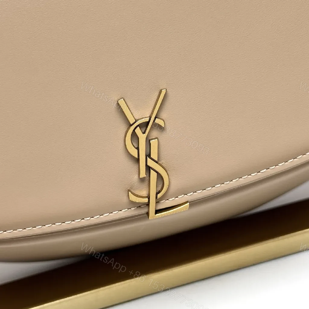 View 3 of Beige Leather-Style Shoulder Bag with Gold Hardware