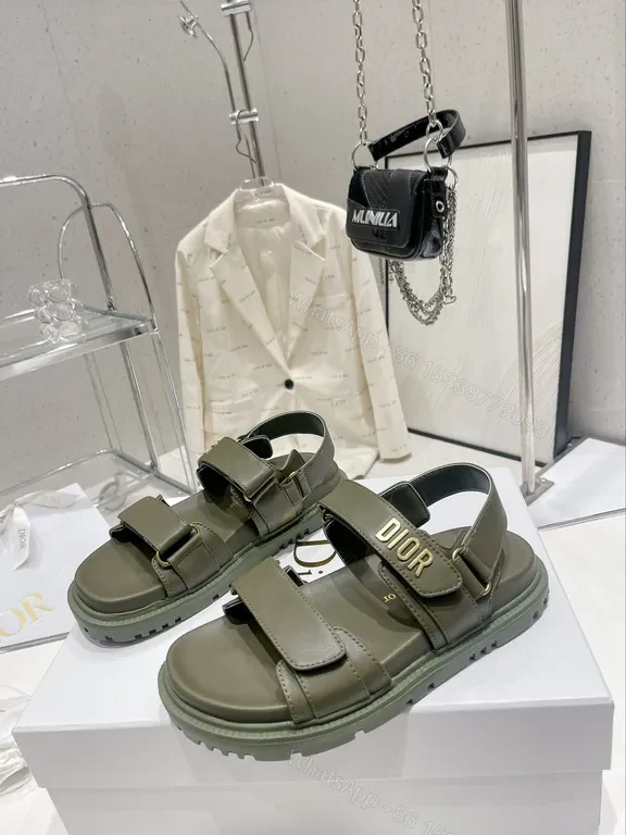 View 3 of Olive Strappy Sandals with Gold-Dior Hardware â€“ Luxe Comfort