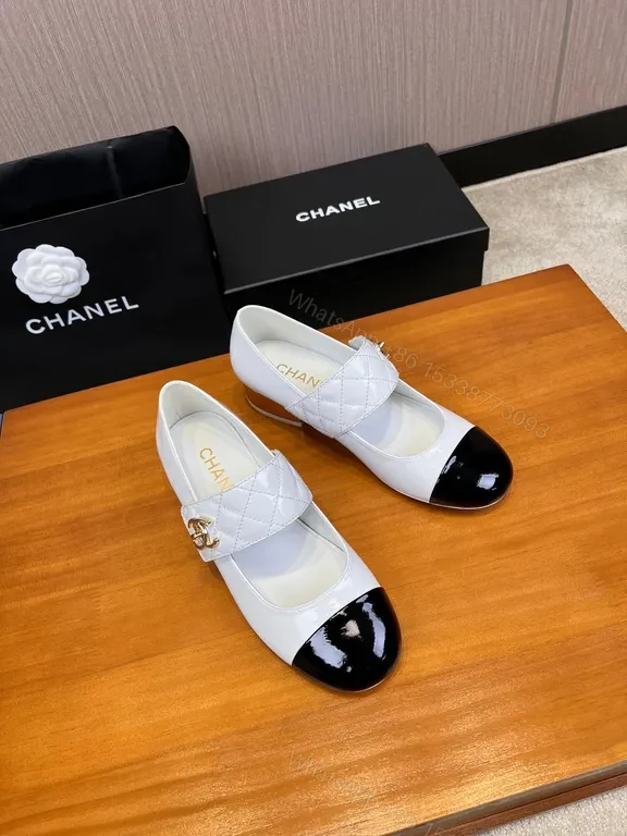 View 5 of Chanel-Style Mary Jane Pumps, Two-Tone Cap Toe, Quilted Strap