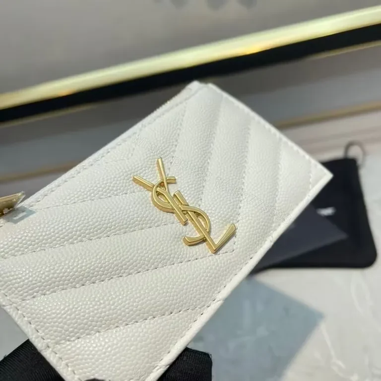 View 2 of White Quilted Leather Wallet - Gold YSL Hardware, Compact Luxury