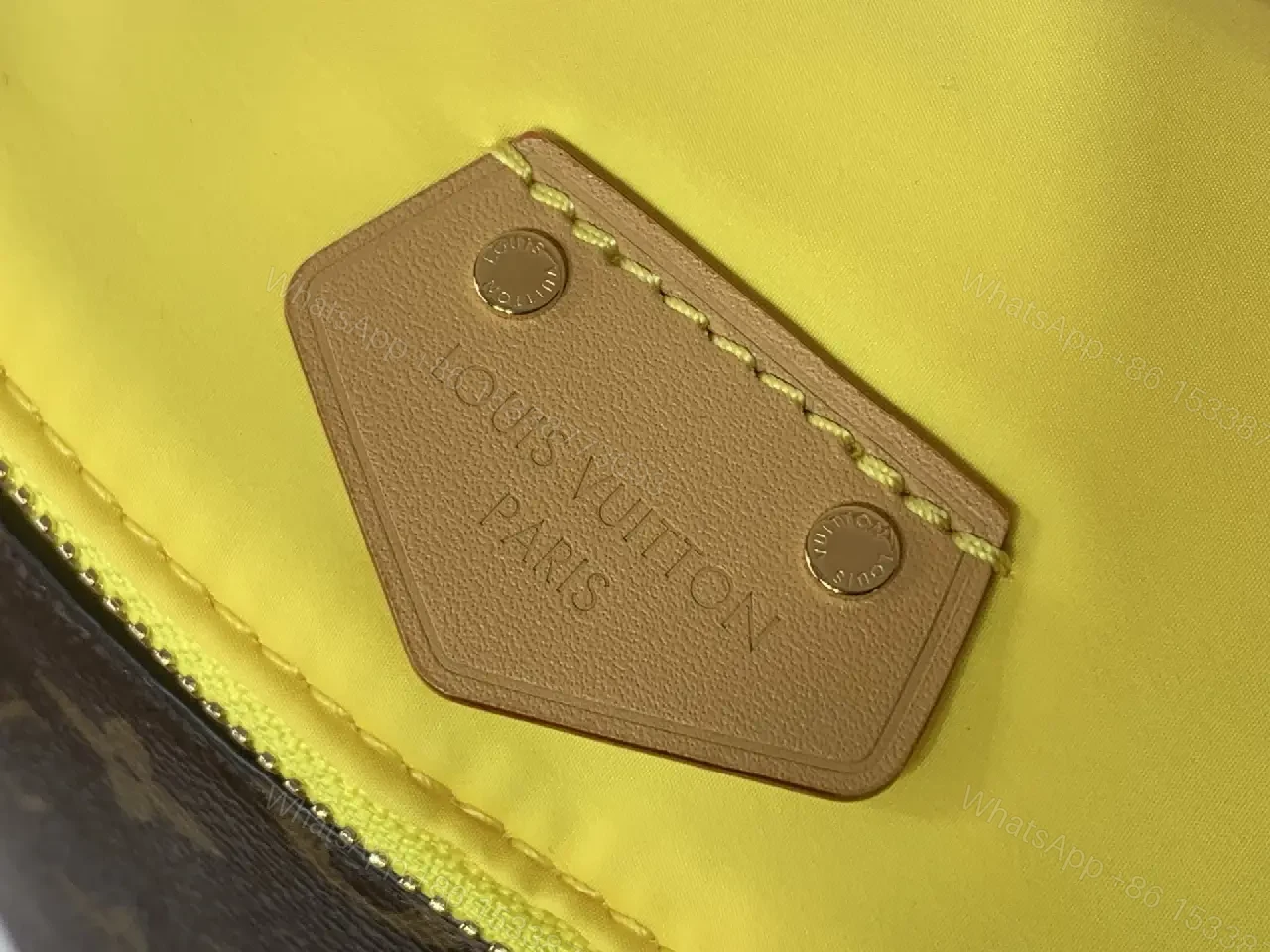 View 5 of Dark Brown LV Monogram Crescent Belt Bag with Yellow Top Panel