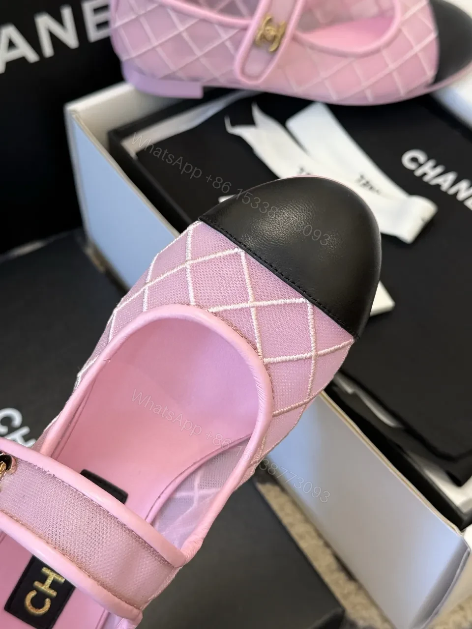 View 8 of Pink Quilted Mary Jane Sneakers with Black Cap & Gold Hardware