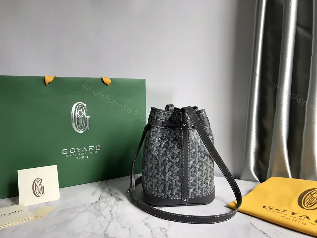 Graphite Goyardine Bucket Bag â€” Lux Calfskin, Structured Everyday Bag — view 1