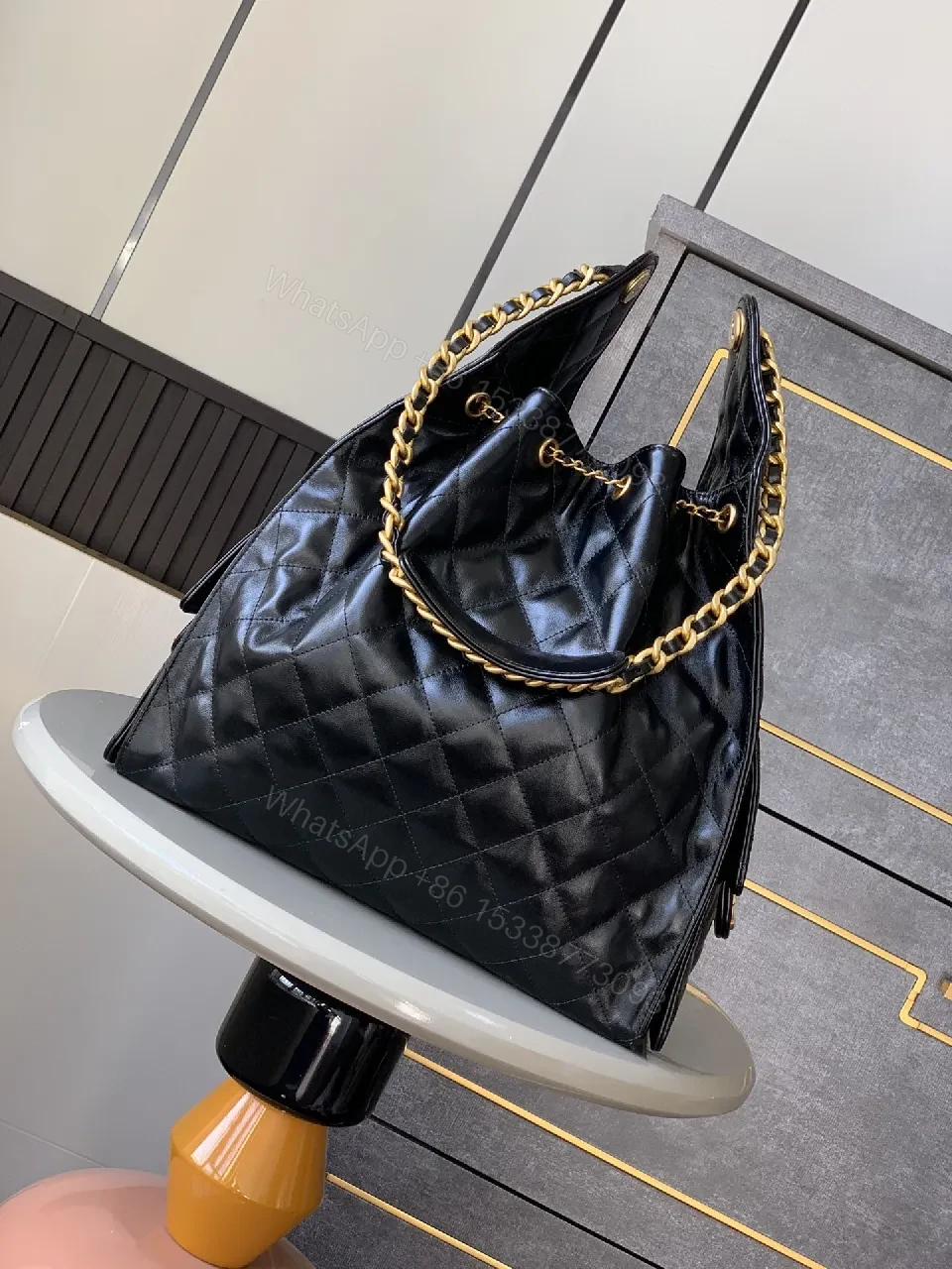 View 9 of Quilted Leather Tote: Gold Hardware, All-Day Glamour