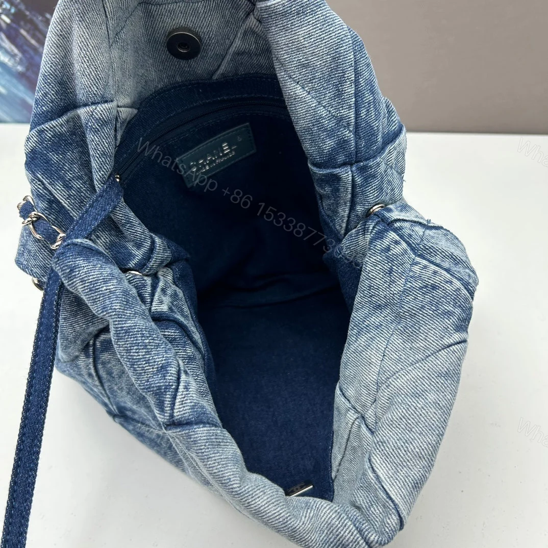 View 5 of Chanel Large 22 Bag Faded Blue Denim Silver Hardware