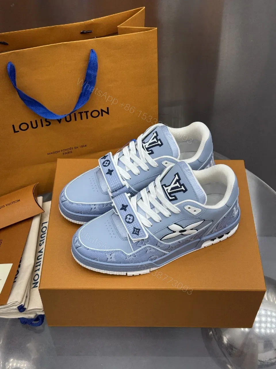 Light-Blue Luxe High-Tops: Designer-Inspired Comfort Sneakers — view 1