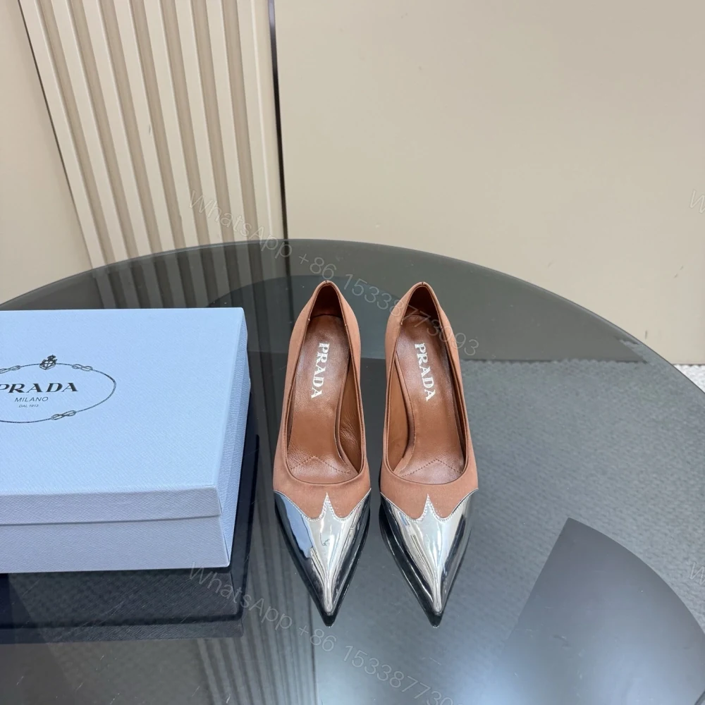 高仿Prada*春夏系列1l968B金屬漆皮尖頭細高踭鞋8.5CM朱紅免檢版 — view 1