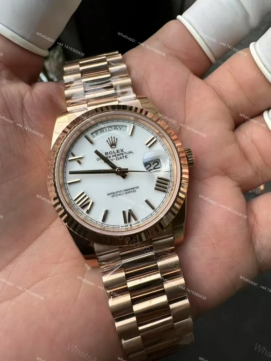 View 4 of Rolex Day-Date M228235-0032 1:1 Replica Rose Gold White Dial 40MM 3255 Movement Presidential Bracelet Super Clone Watch