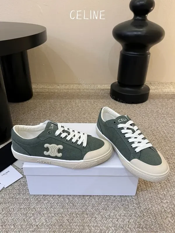 Olive Green Canvas Sneakers White Rubber Sole Celine Style Comfort Fit Product Type: Sneakers — view 1