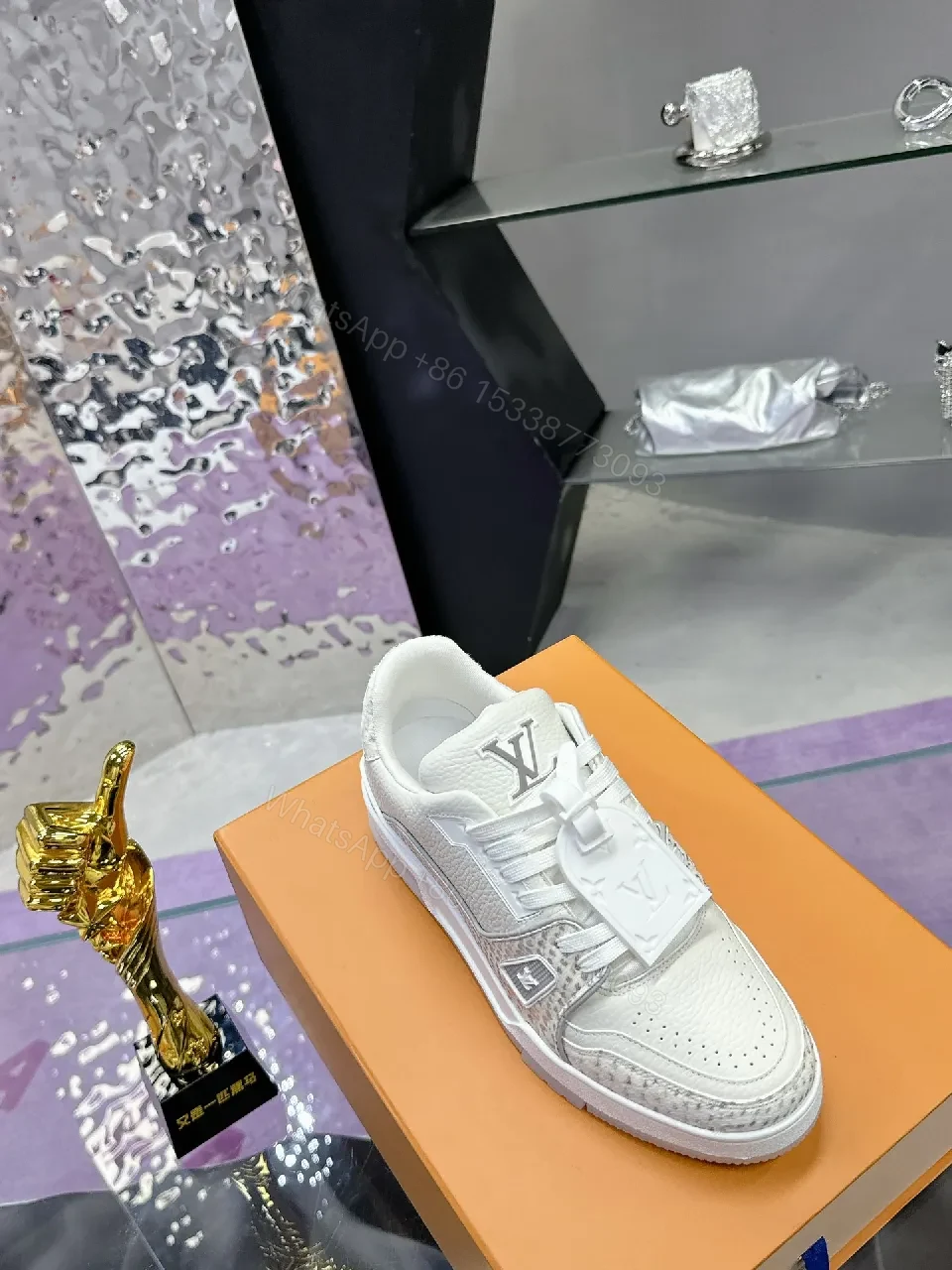 View 5 of White Leather-Luxe Snakeskin Runner: Modern Minimal Luxury Sneaker