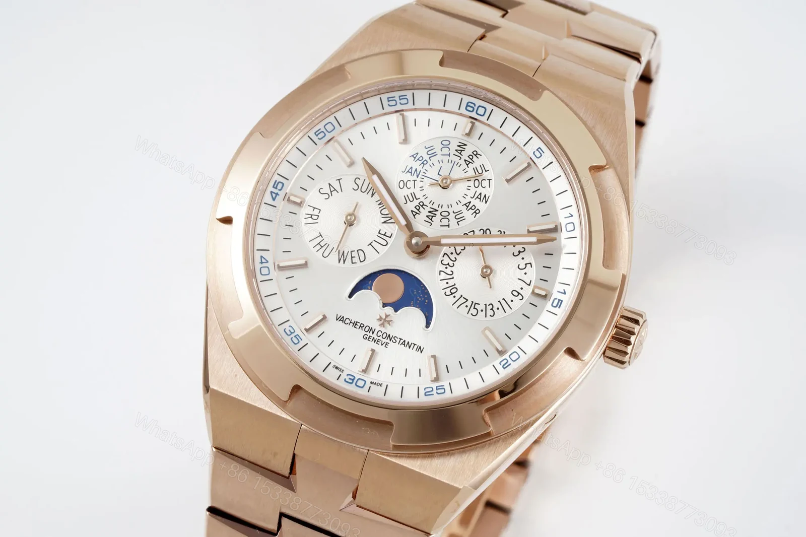 View 2 of GS Factory Vacheron Constantin Overseas Perpetual Calendar 4300V Series Watch – Rose Gold with White Dial and Interchangeable Straps