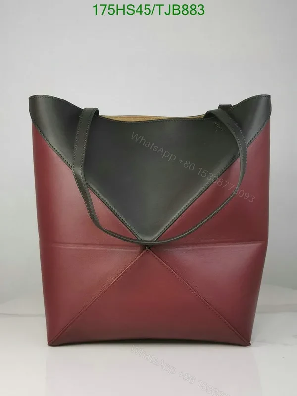 View 5 of Loewe Puzzle Fold Tote in Chocolate/Burgundy Shiny Calfskin DD9633