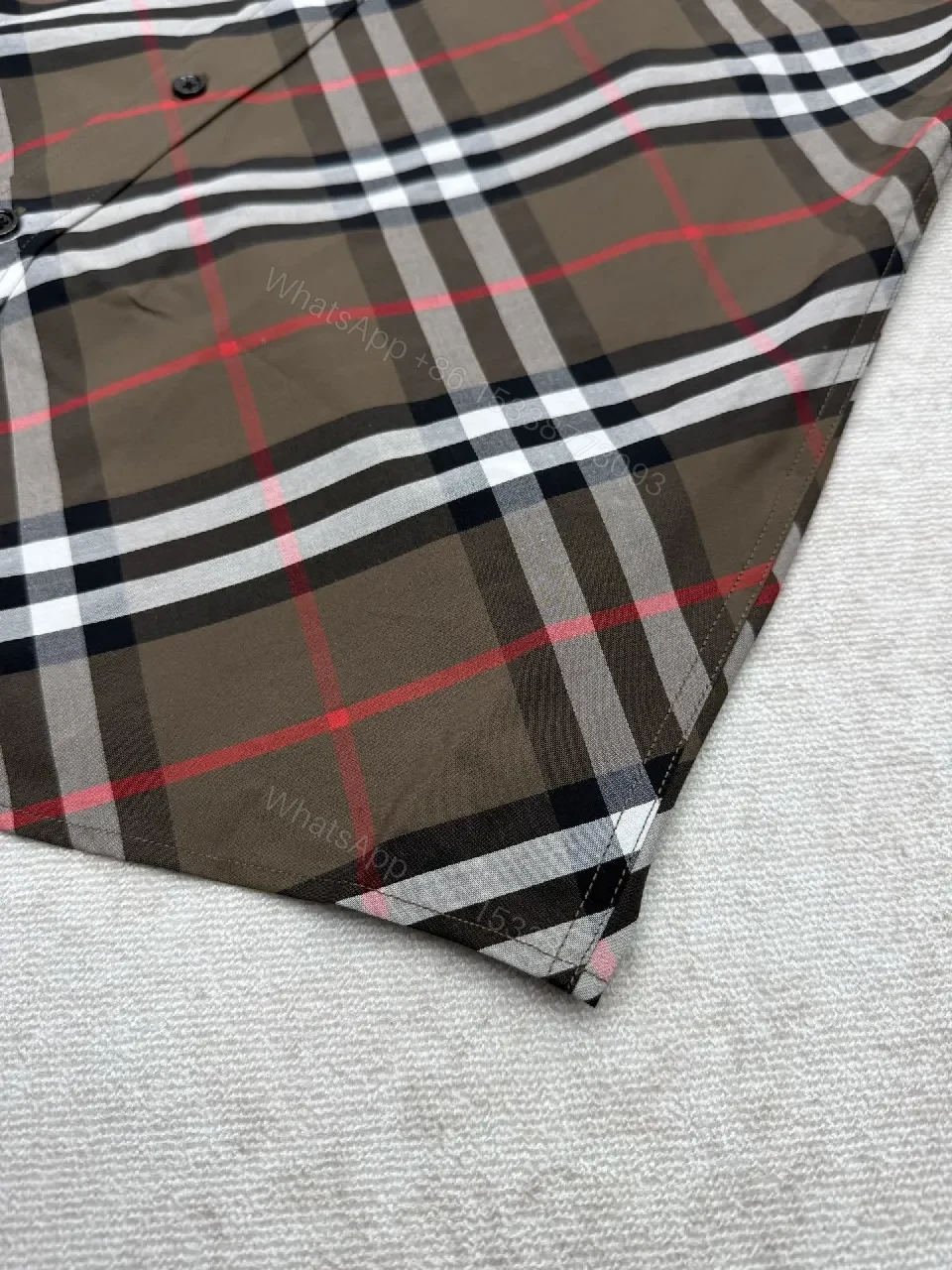 View 6 of Brown Plaid Cotton Button-Down Shirt with Signature Pattern