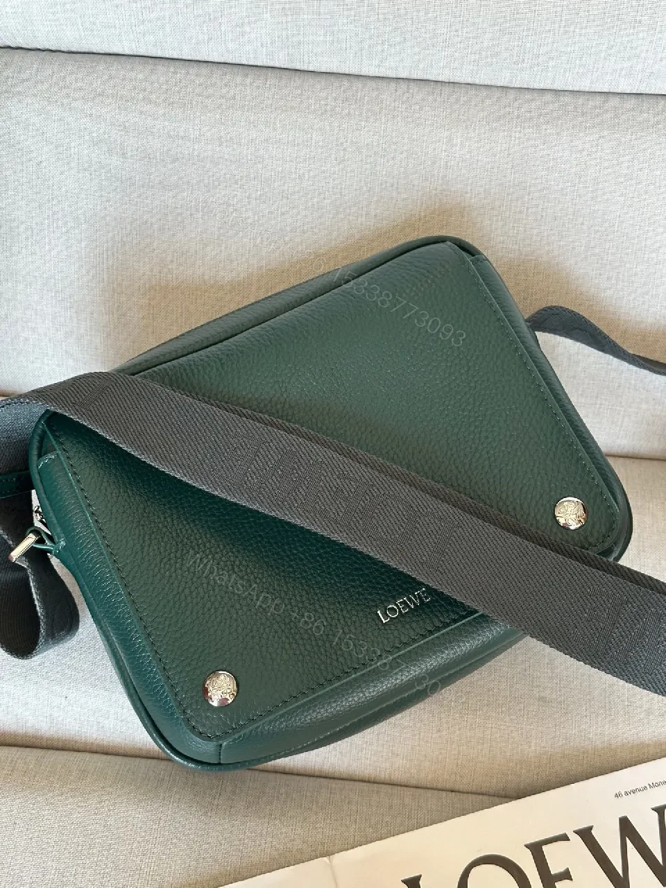 View 9 of Green Pebbled Leather Messenger: Structured, Compact, Crossbody Style