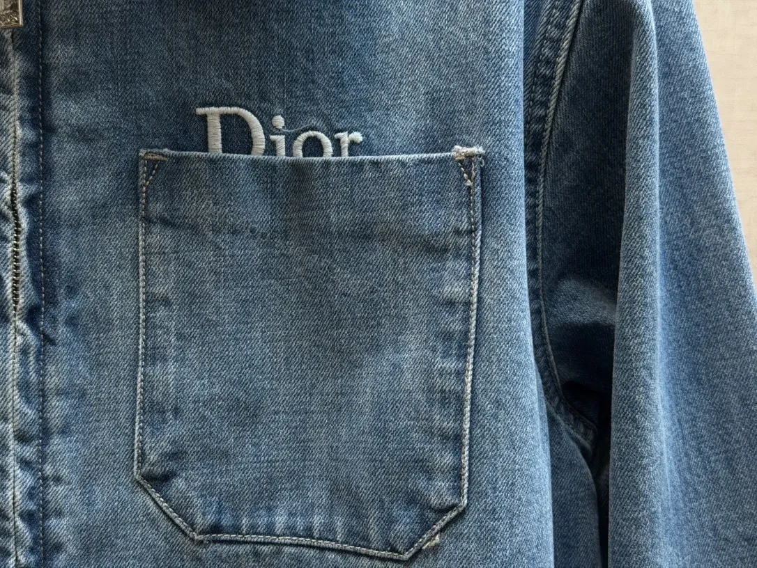 View 8 of Medium Denim Zip-Up Jacket - Subtle Logo, Modern Texture