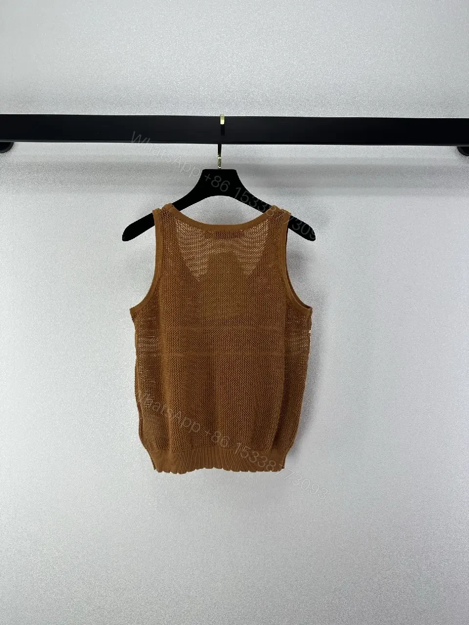 View 3 of Brown Knit Polo Vest Brand Stripe Christian Dior Tank Top