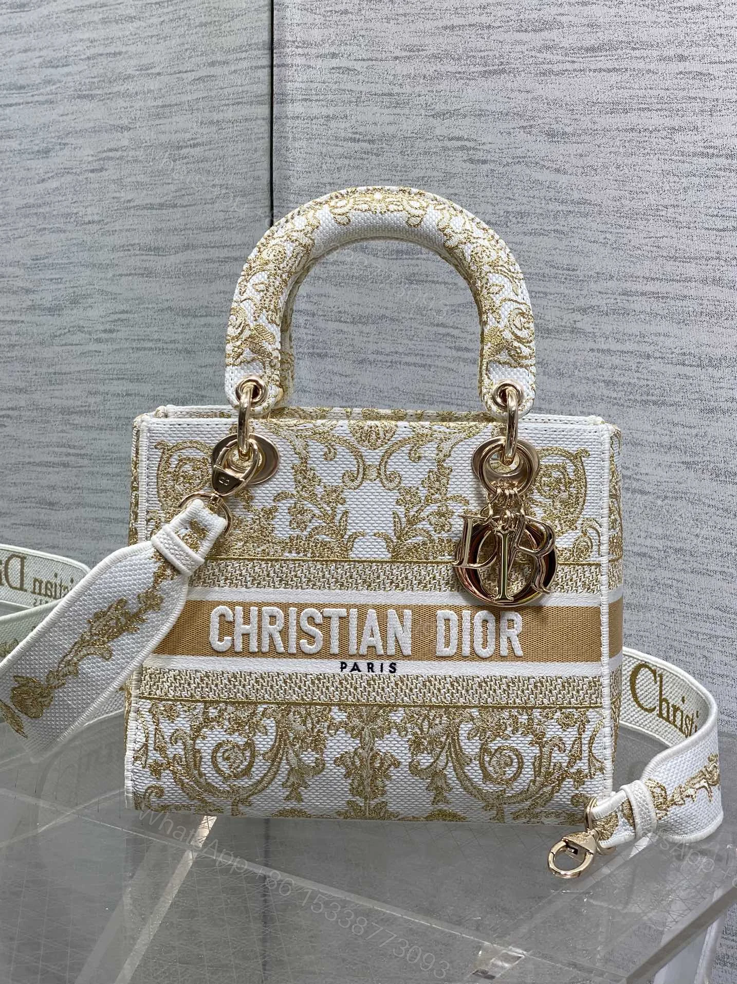 Dior高仿金線刺繡托特包 女款白底宮廷風設計 奢華典雅 — view 1