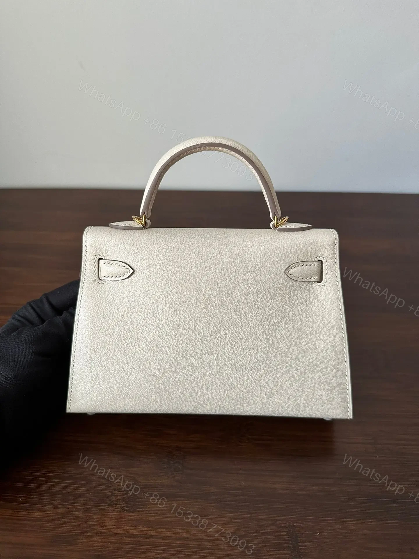 View 4 of HM KELLY MINI 20 WHITE CHEVRE GOLD HARDWARE