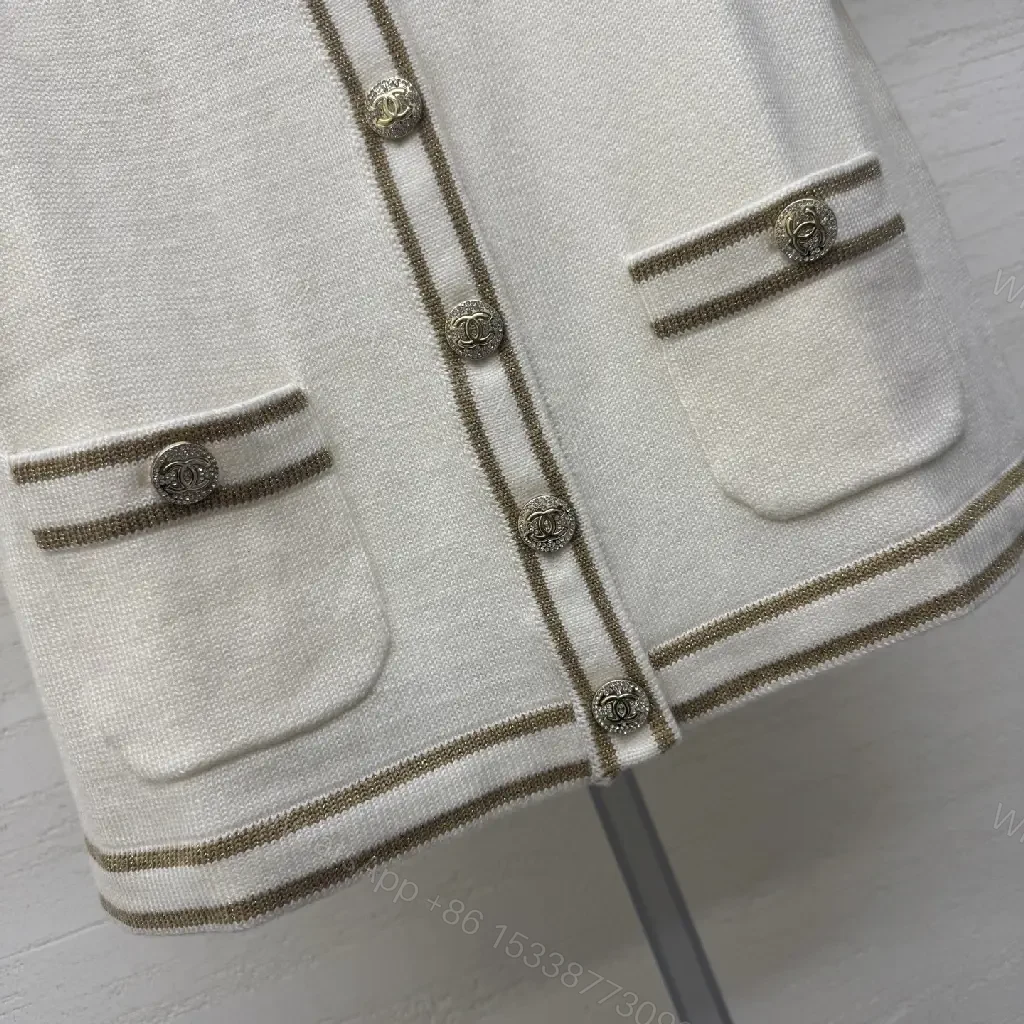 View 8 of Ivory Knit Cardigan: Structured, Luxe Detailing, Short-Sleeve