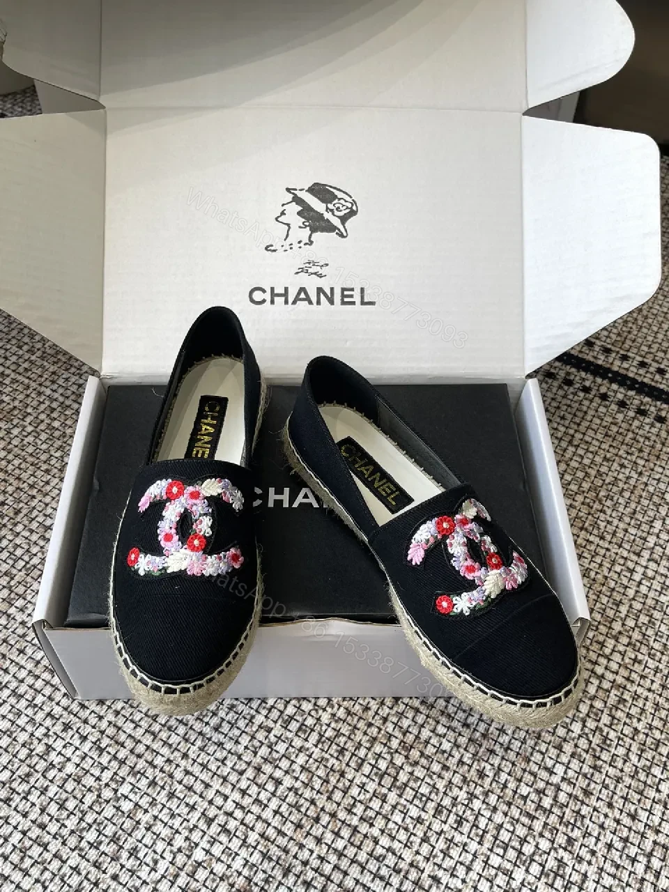 View 3 of Embroidered Espadrille Loafers: Black Canvas, Luxe Comfort
