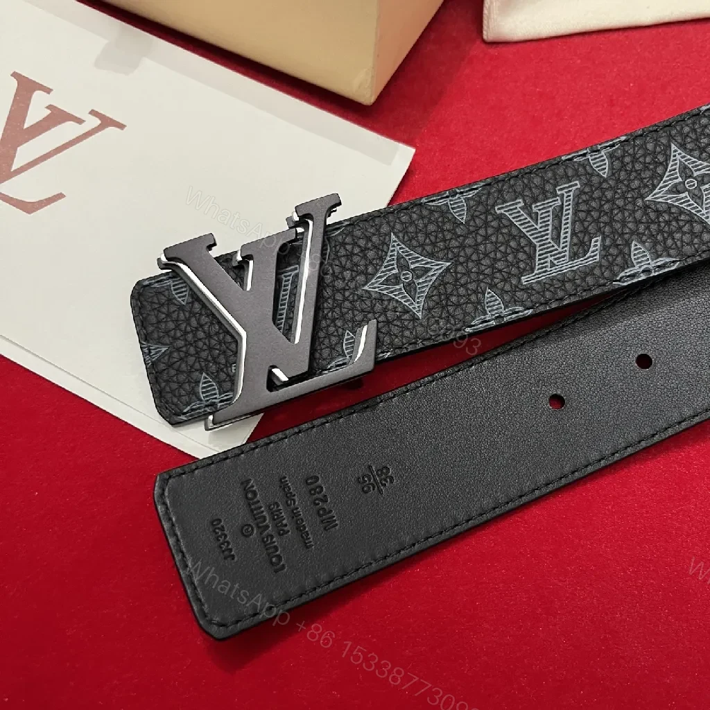 View 2 of Monogram Leather Belt with Silver Buckle - Classic Black