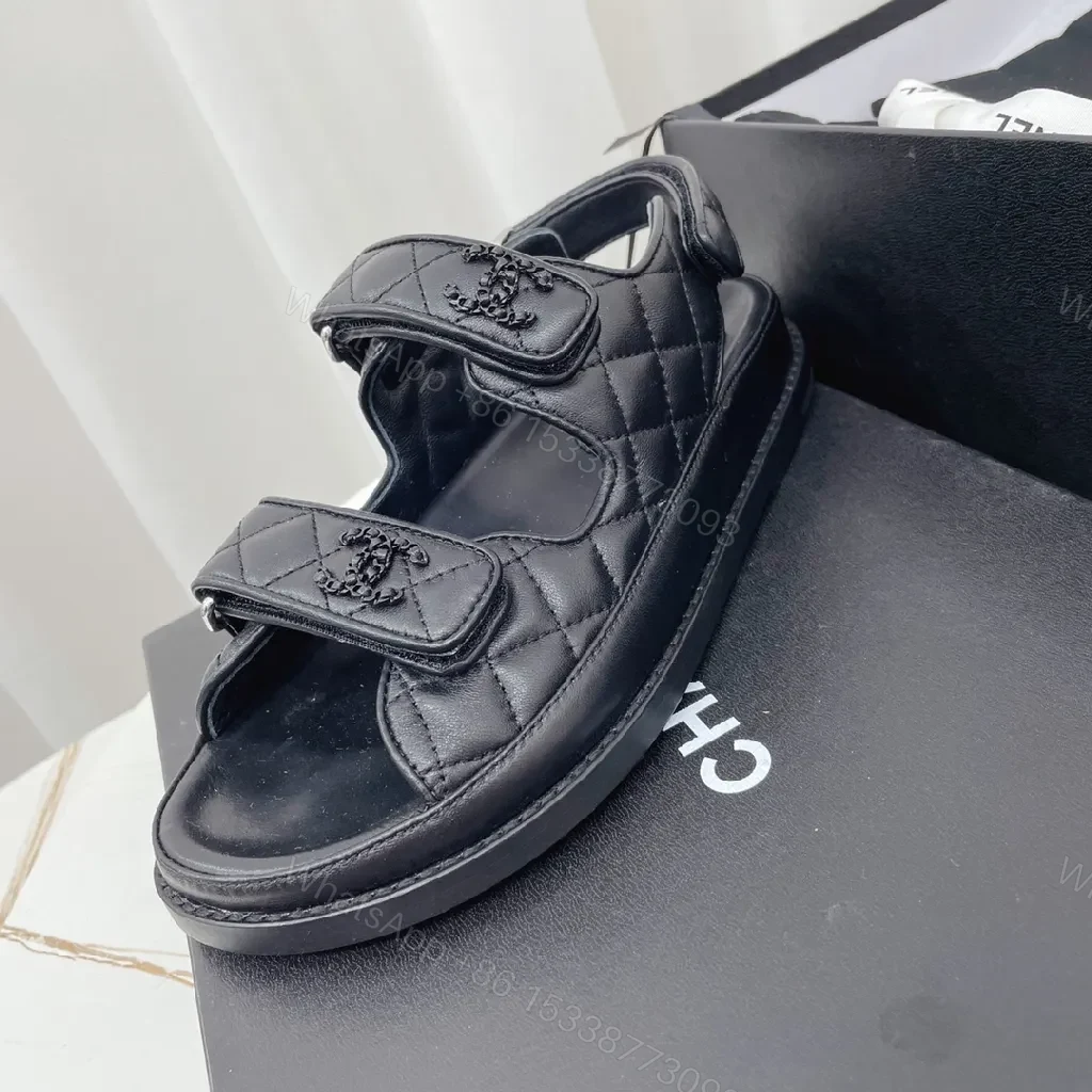 View 4 of Quilted Leather Sandals with Logo Details, Comfort Fit