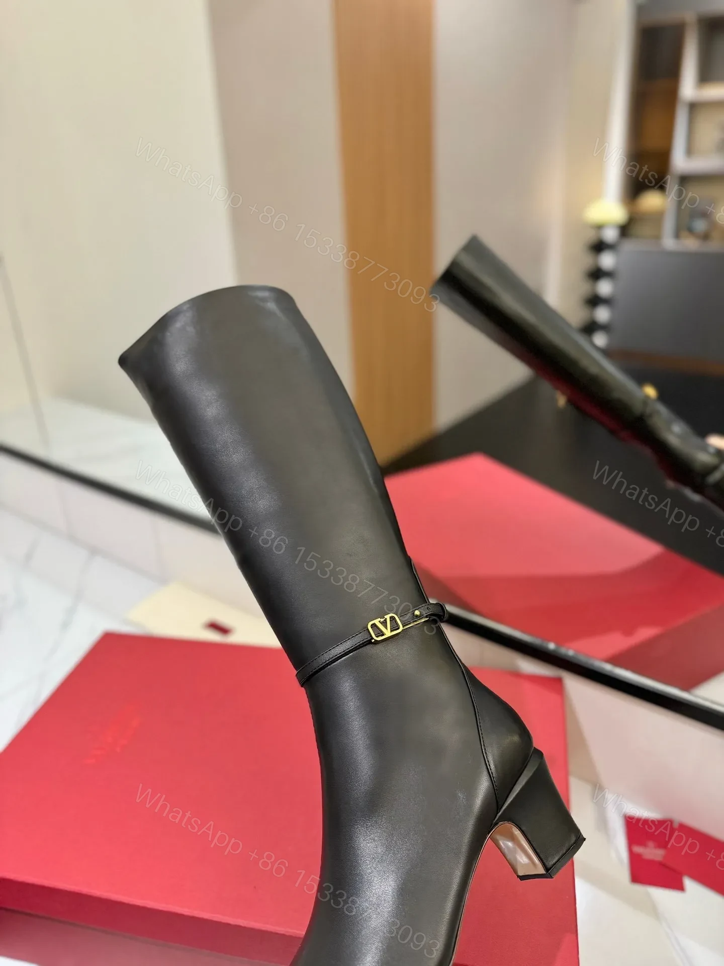 View 2 of Valentino Women Black Leather Knee High Boots