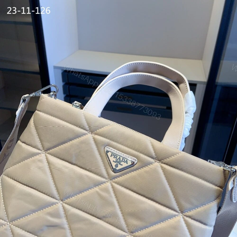 View 4 of Prada Re Nylon Padded Tote Bag Beige 23Cm