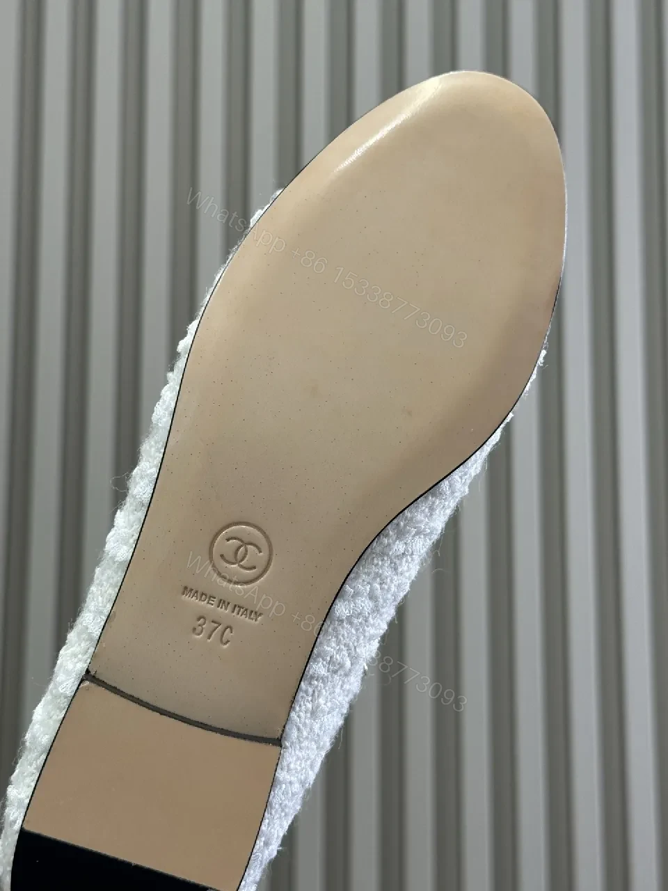 View 2 of Tweed Flats with Gold Chain Trim - Patent Toe Bowed Comfort